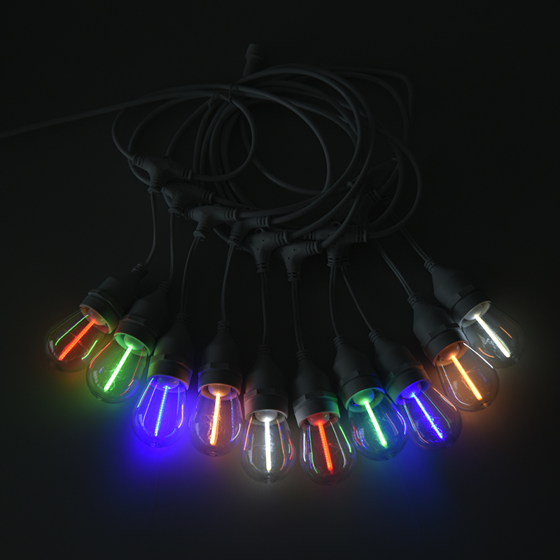 Corda suspensa S14 E27 espiral RGBY corda de luz de meteoro