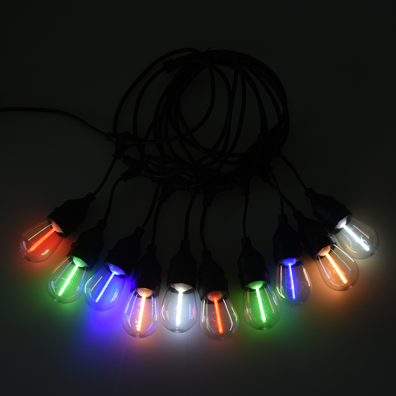 Corda suspensa S14 E27 espiral RGBY corda de luz de meteoro