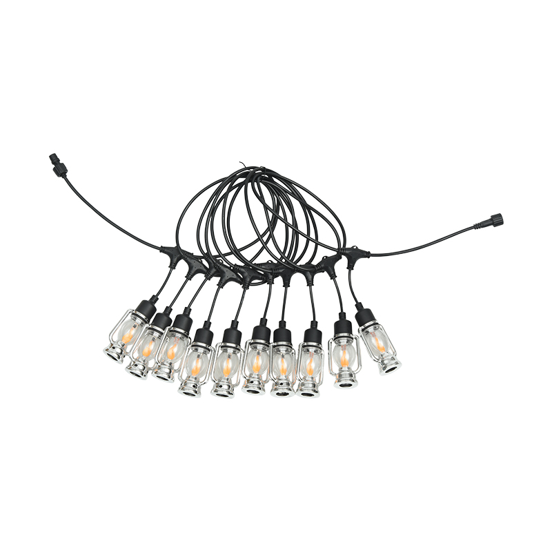 Corda de luz de chama estilo lanterna de carruagem vintage (prata, 5 metros 10 luzes)