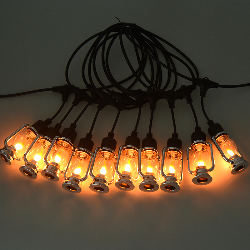 Corda de luz de chama estilo lanterna de carruagem vintage (prata, 5 metros 10 luzes)