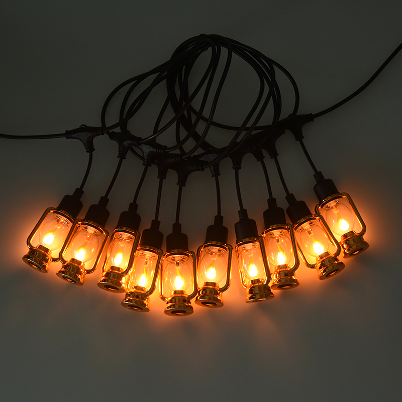 Cordão de luz de chama estilo lanterna de carruagem vintage (ouro, 5 metros 10 luzes)